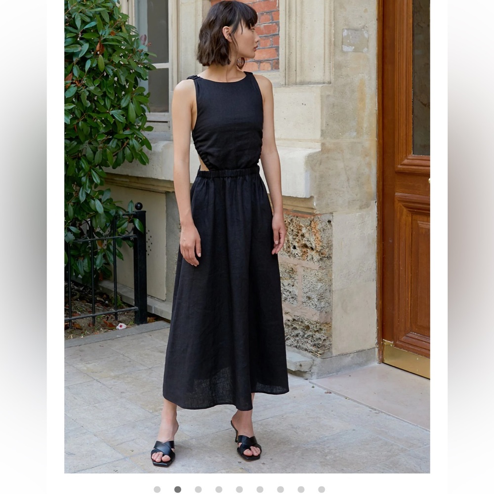 PIXIE MARKET BEATRICE BLACK LINEN DRESS-BESTSELLER - STYLE SOLD OUT ONLINE